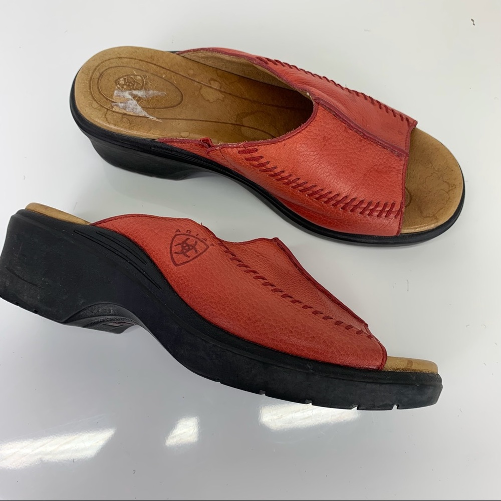 Ariat 6.5B 36.5M Red Leather Slides Heels Sandals